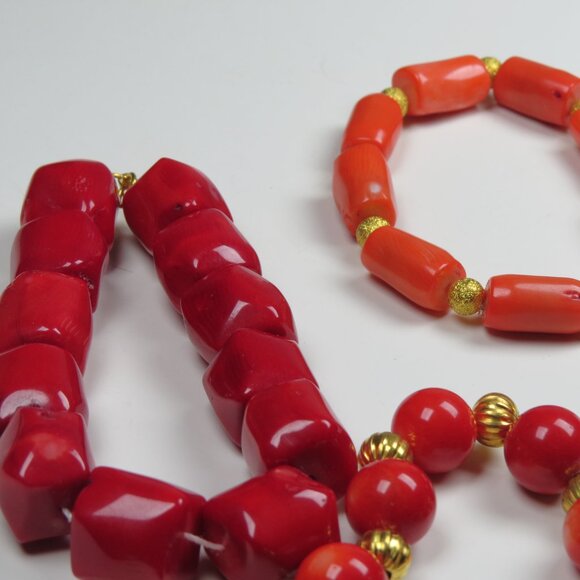 Genuine Coral 18k beads Bracelets lot sale 3 pieces - Picture 2 of 4